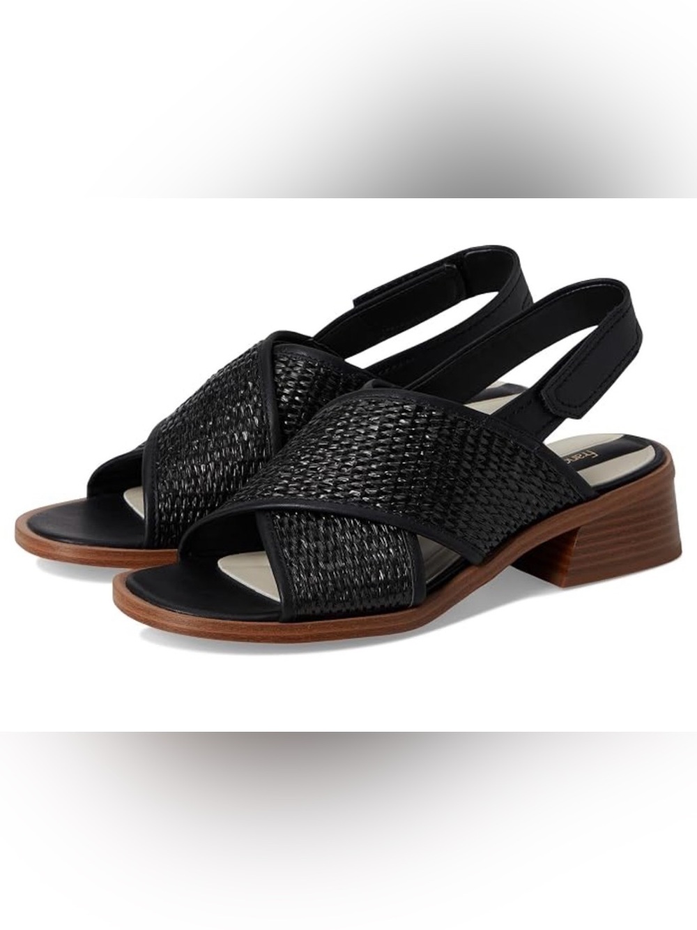 New Franco Sarto Black Woven Slingback Sandals with Brown Block Heel Size 10